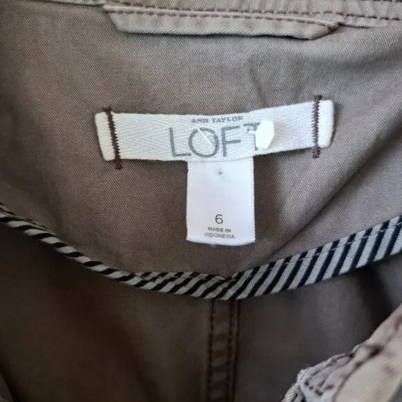 LOFT Utility Jacket Blazer Size 6 Vintage Brown Casual Military Moto - Picture 6 of 9